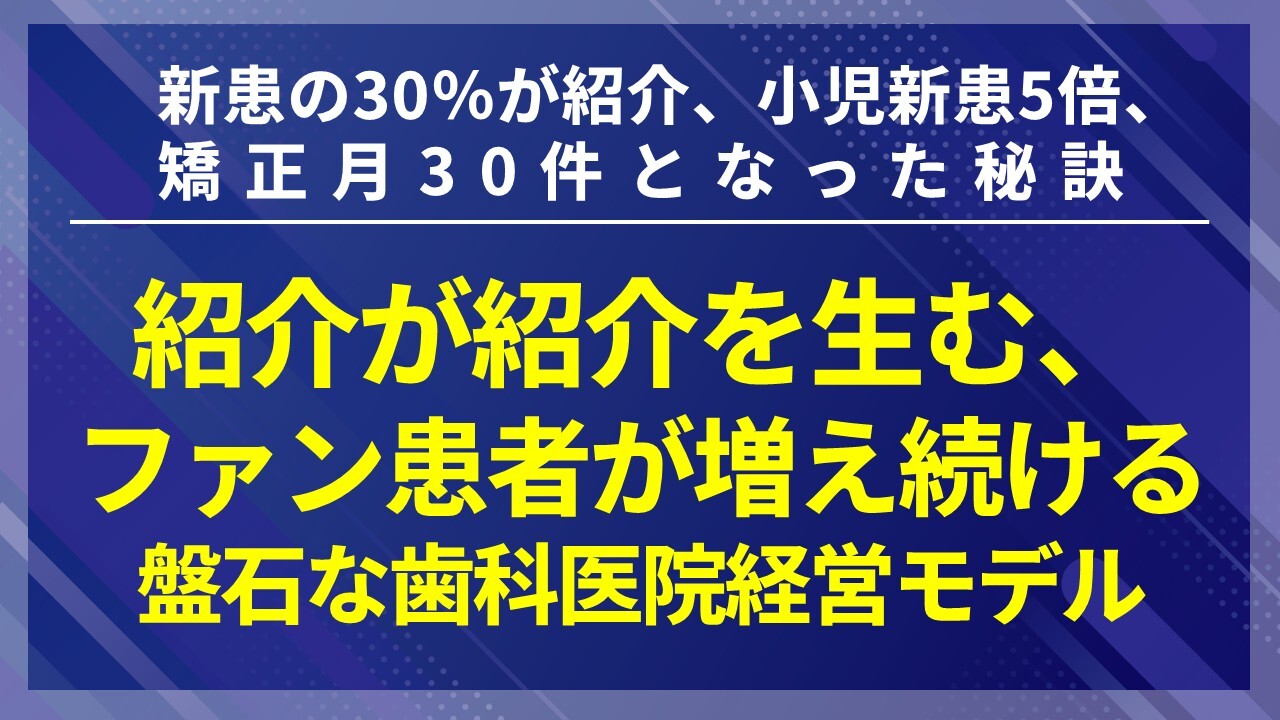 新患の30%が紹介、小児新患5倍、矯正月30件となった秘訣